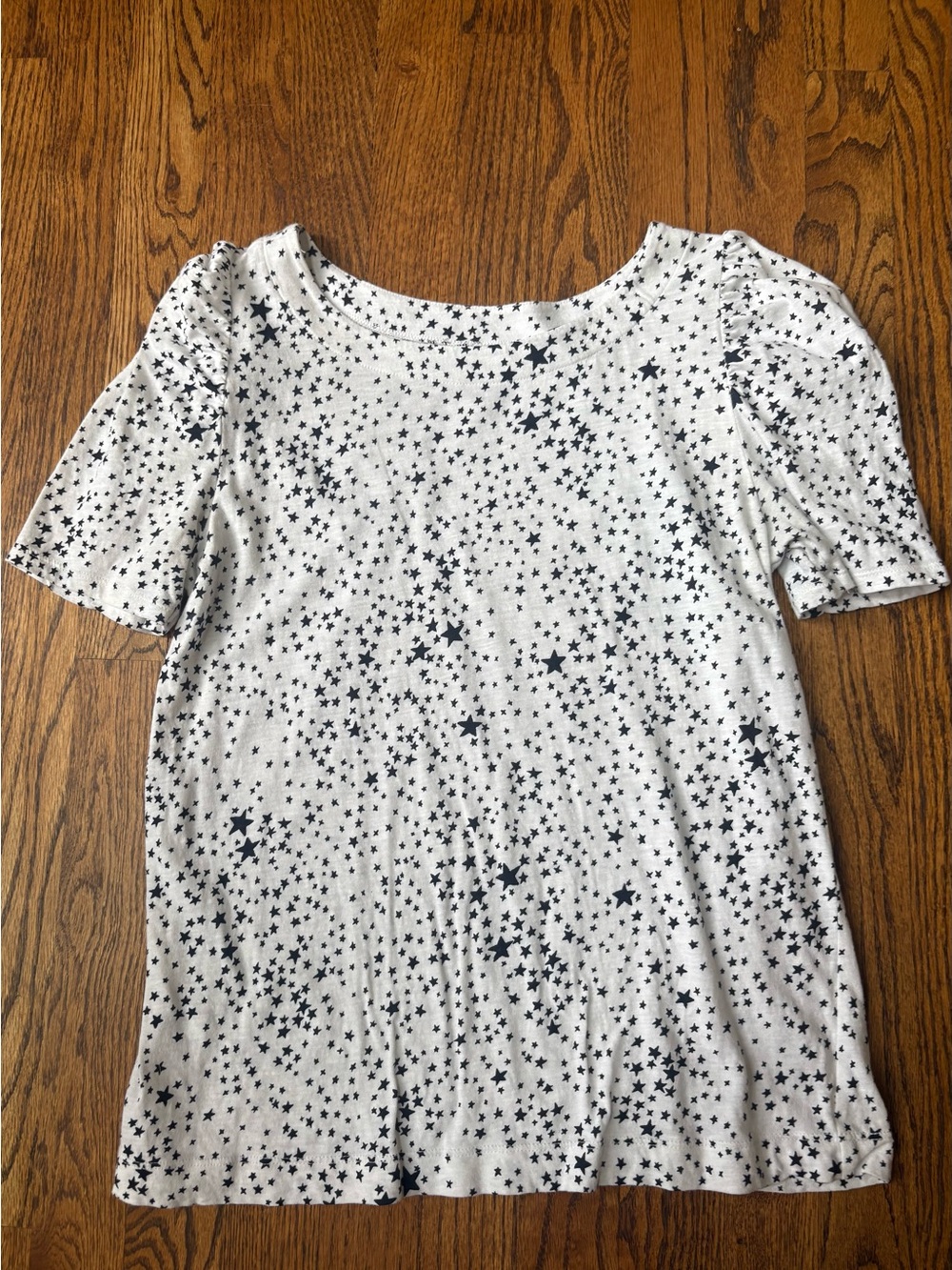 LOFT White Short Sleeve Top with Black Star Print